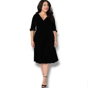 Unique Vintage Black Stretch Velvet Delores Swing Dress XL/14 Pin-up Retro style